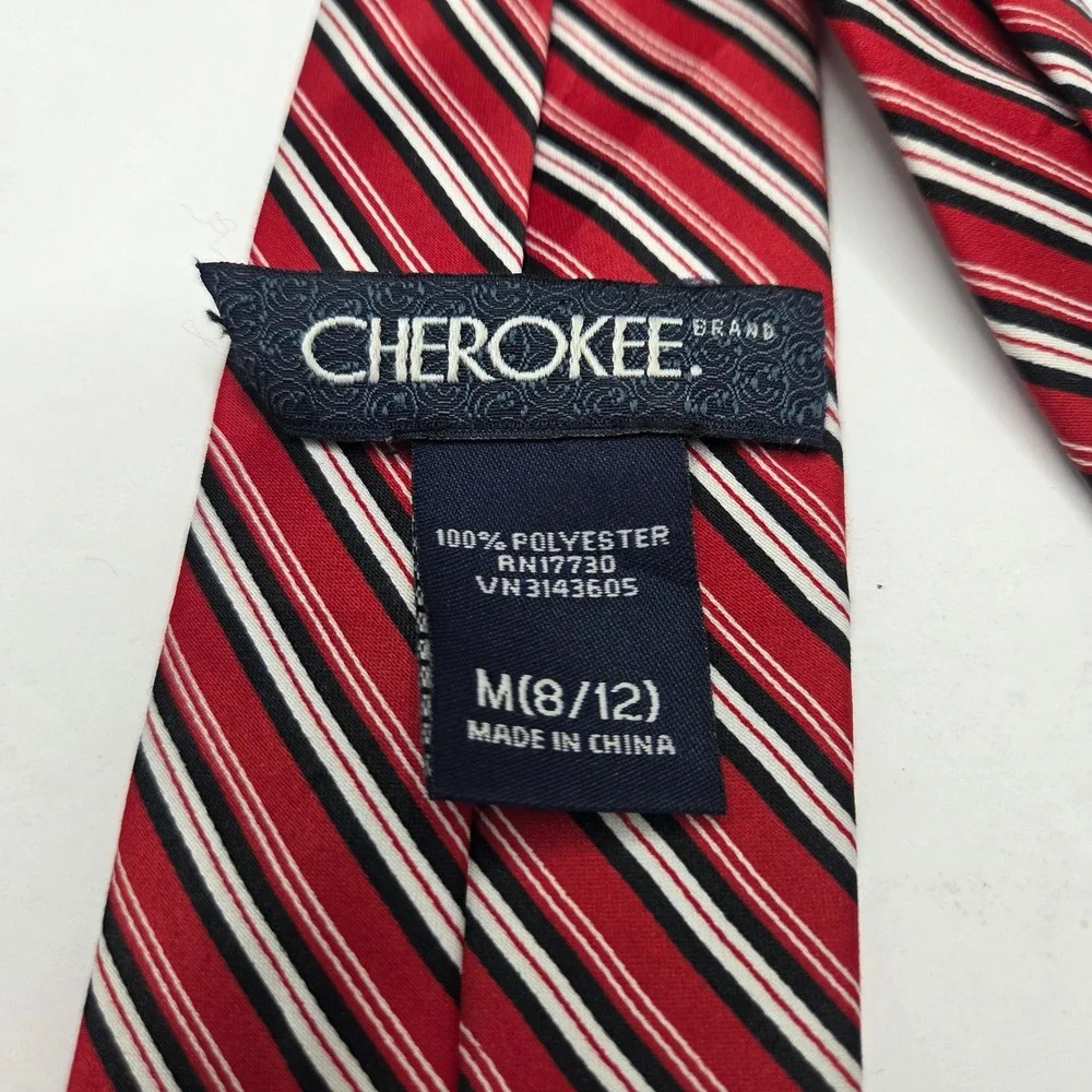 Cherokee Boys Clip On Tie Striped Red Black White Size M 8-12 School Formal 14